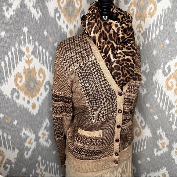 Ralph Lauren Collection ~ Fall Tan Multi Patchwork Linen-Blend Cardigan - Picture 8 of 17